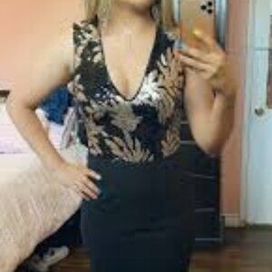 Social Code Black Gold Sequin Embellished V Neck Evening Dress Size 13